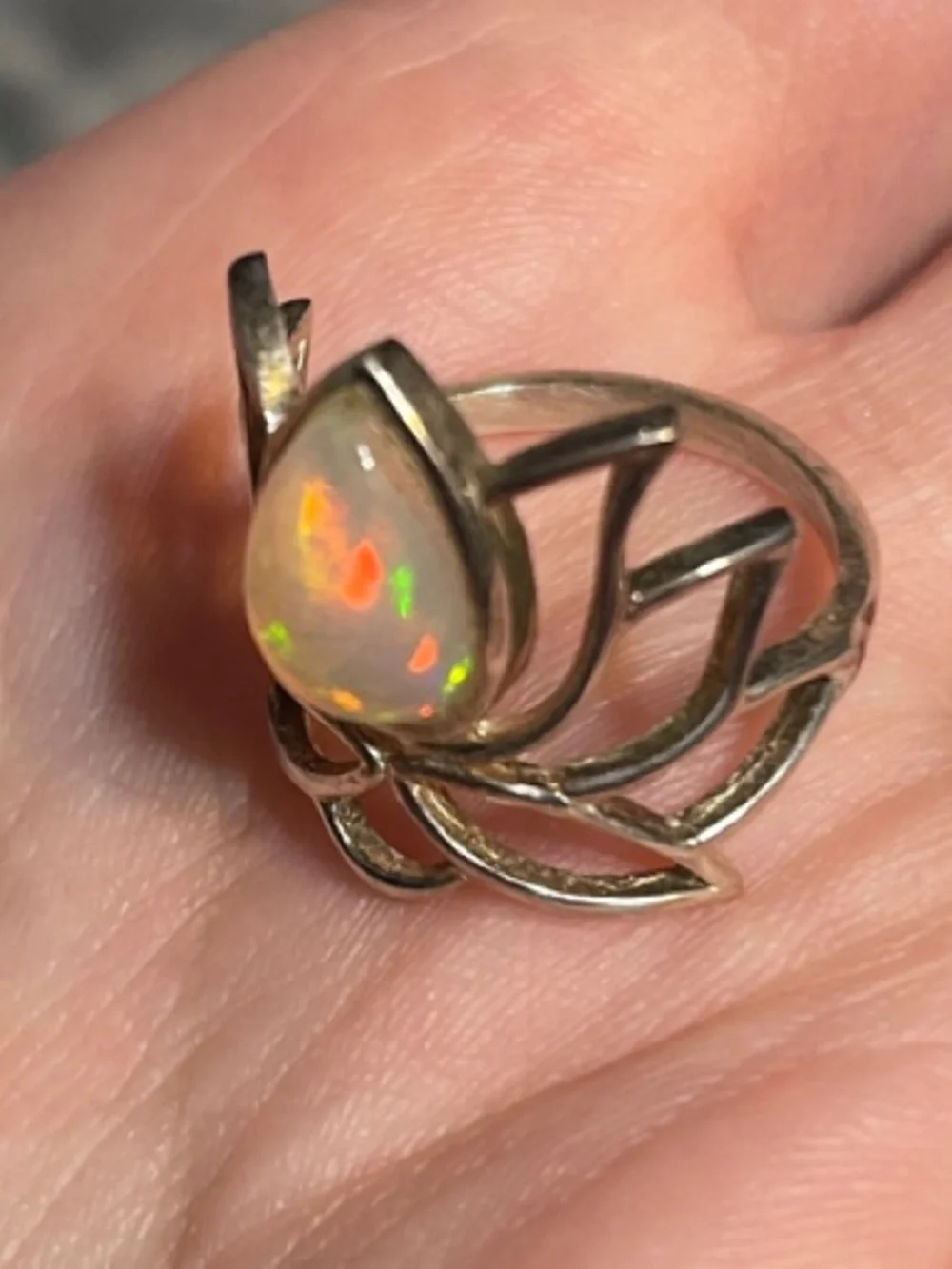 Sterling Silver Opal Ring - Lotus Flower